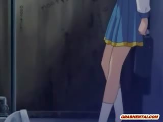 Japoniškas mišrūs studentai anime gauna fingeringas jos šikna